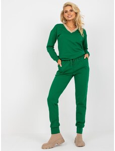 Fashionhunters Green two-piece casual set with V-neck