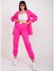 Fashionhunters Fluo pink fabric trousers with elastic waistband