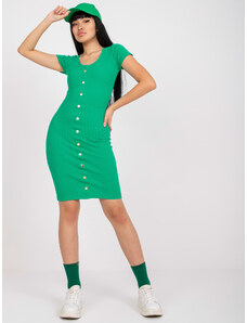 Fashionhunters Dark green ribbed fitted dress with buttons RUE PARIS