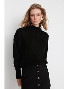 Trendyol Black mehko teksturiran osnovni pulover za pletenine