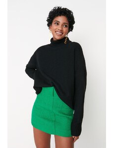 Trendyol Black Wide Fit mehak teksturiran stoječi pletenina pulover