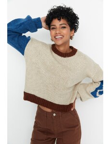 Trendyol Stone mehka tekstura barvni blok pletenine pulover