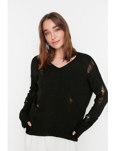 Trendyol črna pletenina z drenažnim puloverjem