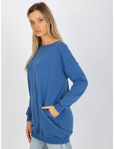 Fashionhunters Basic dark blue long sweatshirt with round neckline