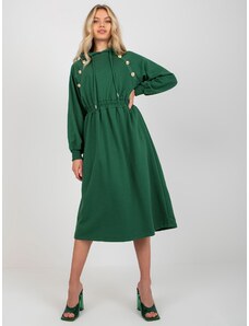 Fashionhunters Dark green flowing hoodie dress