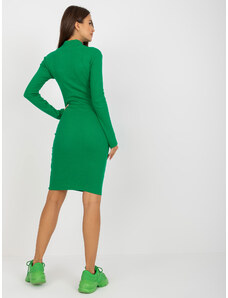 Fashionhunters Basic green ribbed dress with turtleneck for everyday wear