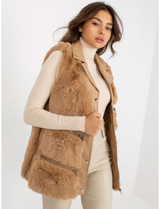 Fashionhunters Women's camel vest made of eco-leather with fur