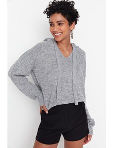 Trendyol sivi pulover za pletenine s kapuco