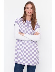 Trendyol vijolična šahovnica Vzorec pletenine pulover