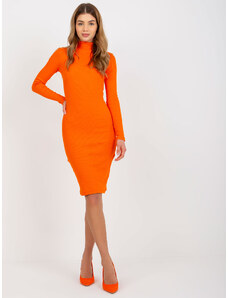 Fashionhunters Oranžna črtasta osnovna obleka Livie RUE PARIS