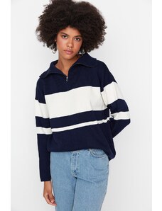 Trendyol Navy Blue Wide fit pulover za pletenine z osnovnimi barvnimi bloki