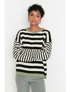 Trendyol Ecru široko prilegajoč pulover za pletenine iz barvnih blokov