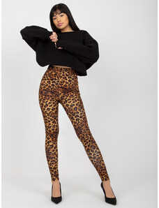 Fashionhunters Dark beige and black casual leggings with leopard pattern