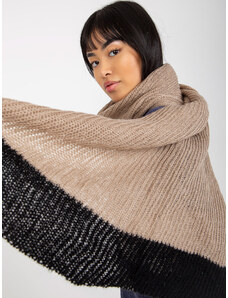 Fashionhunters Beige-black long knitted scarf for women