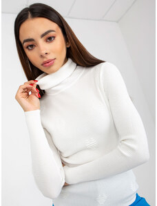 Fashionhunters Ženski beli rebrasti pulover z želvjim vratom
