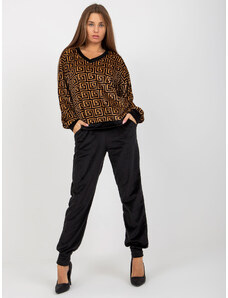 Fashionhunters Camel and black velour set with trousers from RUE PARIS