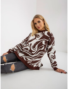 Fashionhunters Dark brown-white oversize sweatshirt with prints