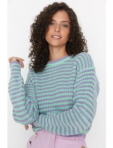 Trendyol lila pridelek črtasto pletenino pulover