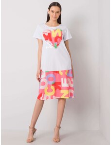 Fashionhunters White and pink loose dress with prints