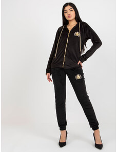Fashionhunters Women's black velour set with zipper sweatshirt