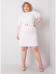 Fashionhunters White dress plus sizes with decorative sleeves