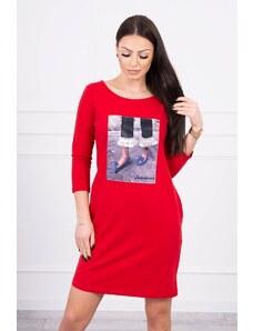 Kesi Dress with 3D graphics with zircons red