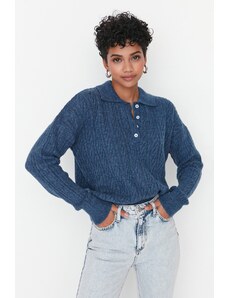 Trendyol Indigo široko fit mehko teksturiran pulover za pletenine