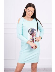 Kesi Dress with graphics and colorful bow 3D mint