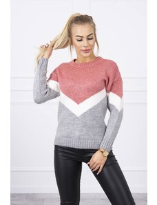 Kesi Sweater with geometric patterns dark pink+gray