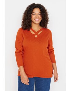 Trendyol krivulja oranžni ovratnik Podroben pulover za pletenine