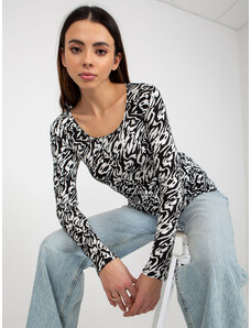 Fashionhunters Black and white fitted blouse with patterns