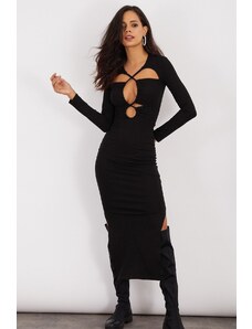 Cool & Sexy Kul in seksi ženska črna dvojna reža midi obleka