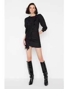 Trendyol Black Mini opremljena zbirna podrobna tkana tkana obleka