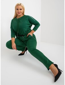 Fashionhunters Temno zelene plus size trenirke z elastičnim pasom znamke Savage