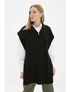 Trendyol črna ovratnica z zadrgo Tie-Up Podroben pulover za pletenine