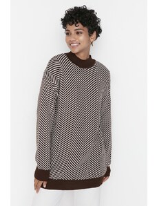 Trendyol rjavi črtasti pulover za pletenine