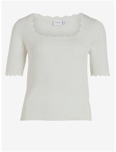 White Women's Ribbed T-Shirt VILA Lana - Ladies
