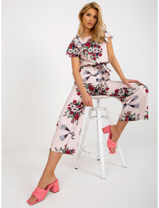 Fashionhunters Light pink floral overall with wide legs