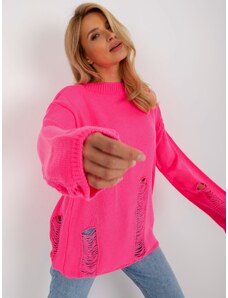 Fashionhunters Fluo pink women's oversized sweater with wool