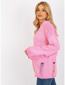 Fashionhunters Pink women's oversize sweater with holes