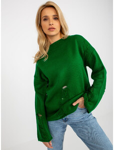 Fashionhunters Green women's oversize sweater with holes