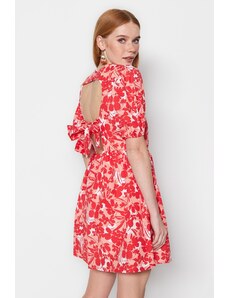 Trendyol rdeča tkana cvetlična hrbtna detajl Mini tkana obleka