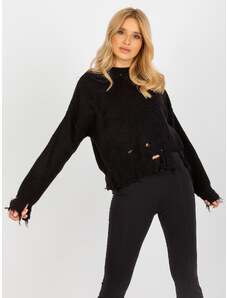 Fashionhunters Black asymmetrical sweater RUE PARIS with holes in wool