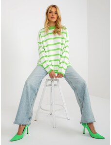 Fashionhunters Light green and ecru striped oversize sweater from RUE PARIS