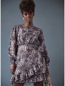 FASARDI Casual dress with ruffles with leopard pattern