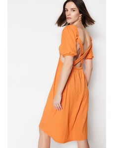 Trendyol oranžna pletena obleka brez hrbta Midi Wrap
