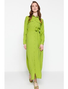 Trendyol olje zeleni žep s pasom podrobno tkana srajca obleka
