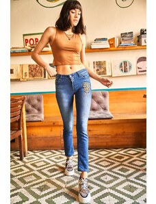 Olalook ženski modri dodatek Full Lycra Skinny Denim Jeans