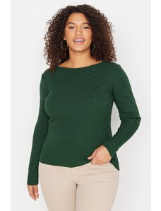 Trendyol krivulja Smaragdno zelena hrbtna veriga V-vratu Podroben tanek pulover za pletenine
