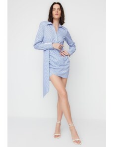 Trendyol X Sagaza Studio Modra dvojna prsna ovratnica Poplin obleka